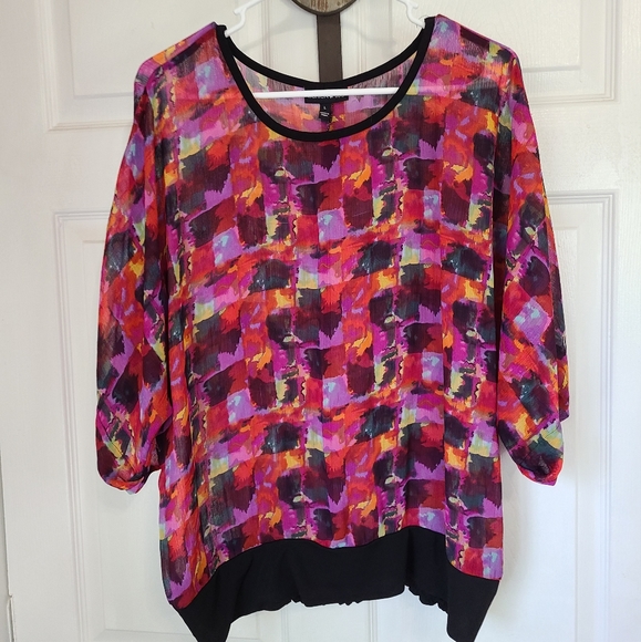 Fashion Bug Woman's Multi Patterned 3/4 Sleeve Blouse, Size: Large Color: Pink - Picture 4 of 12